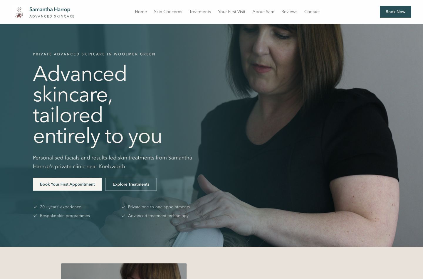 Samantha Harrop Advanced Skincare website
